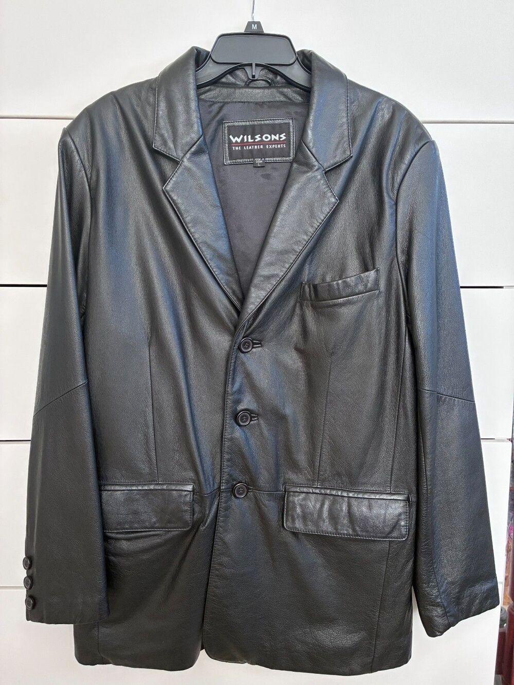 LAST CHANCE!! Vintage Wilsons Black Leather Blazer Jacket Coat Size L Button Up